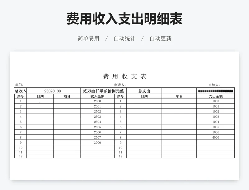 费用收入支出明细表
