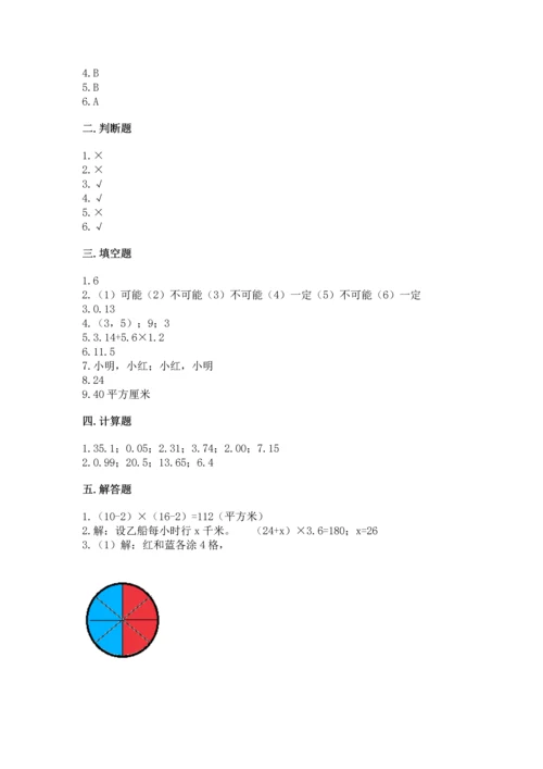 人教版数学五年级上册期末考试试卷含答案（夺分金卷）.docx