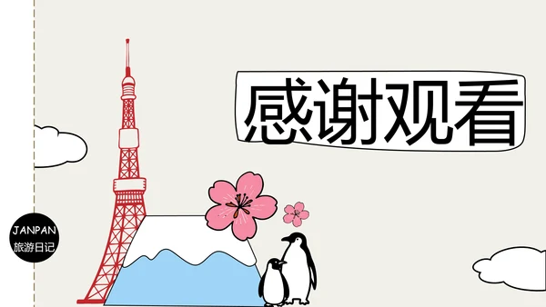 插画风日本旅游攻略PPT模版
