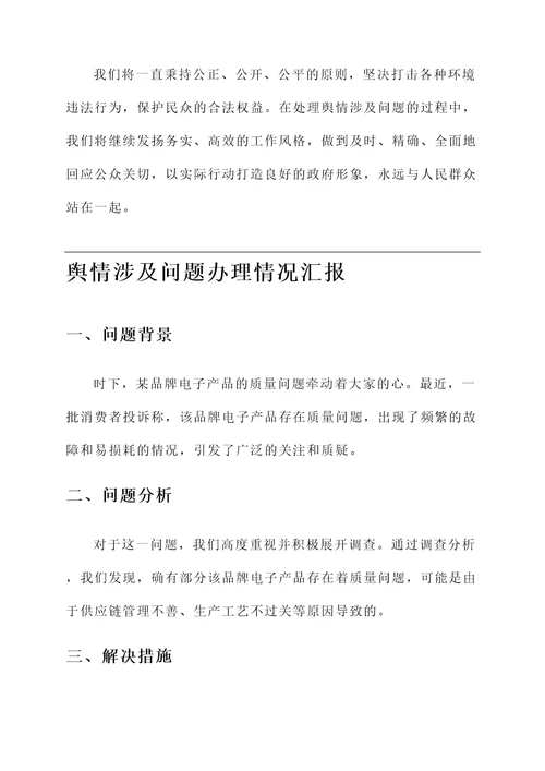 舆情涉及问题办理情况汇报
