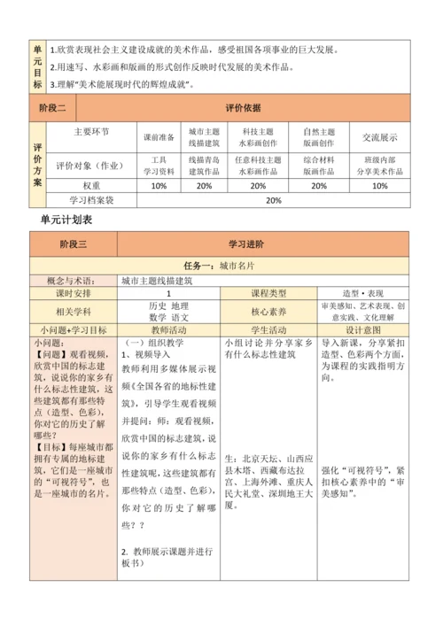 人教版（2024）美术七年级上册 第二单元 大单元教学设计（表格式）