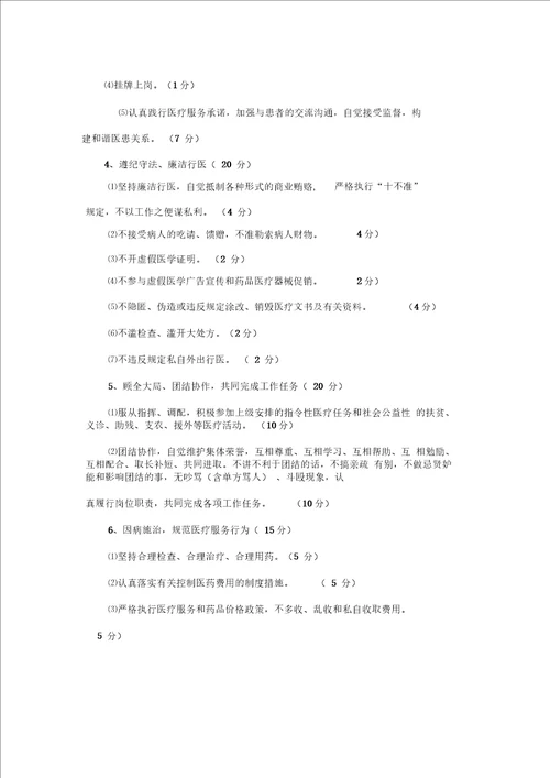医德医风考评量化标准