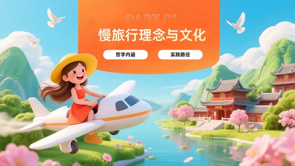 橙黄色3D关于跨越山海的慢旅行计划PPT模板