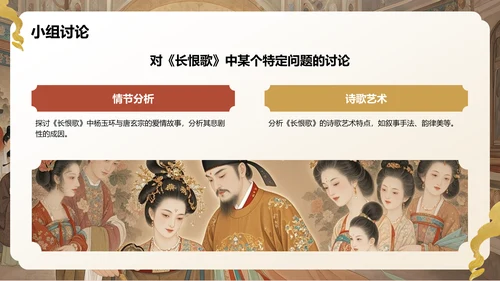 红色复古风《长恨歌》赏析与作者背景PPT模板