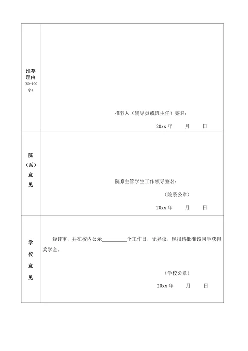 奖学金申请审批表