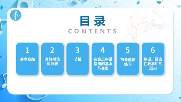 简约浅蓝色音乐课堂的节奏训练音乐PPT课件
