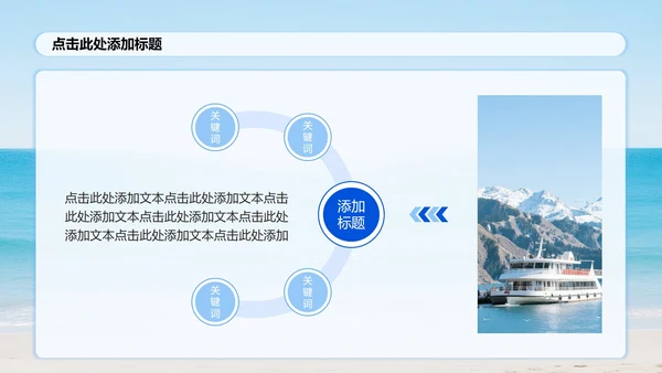 蓝色小清新风实景海边度假旅游攻略PPT模板