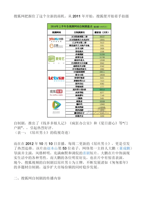 【论文】视频网站自制剧的经营战略分析-以搜狐《屌丝男士》为例正文终稿.docx