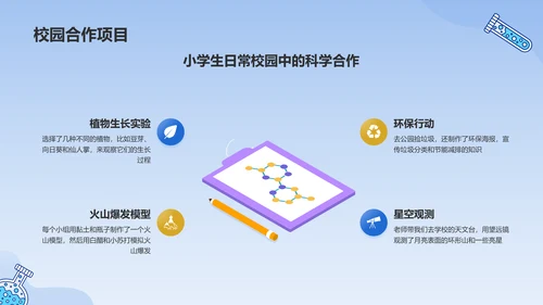 蓝色手绘风小学生科学实验探索分享PPT模板