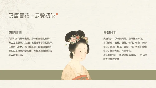 黄绿色简约中国风传统文化簪花介绍