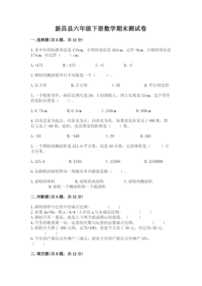 新昌县六年级下册数学期末测试卷有完整答案.docx