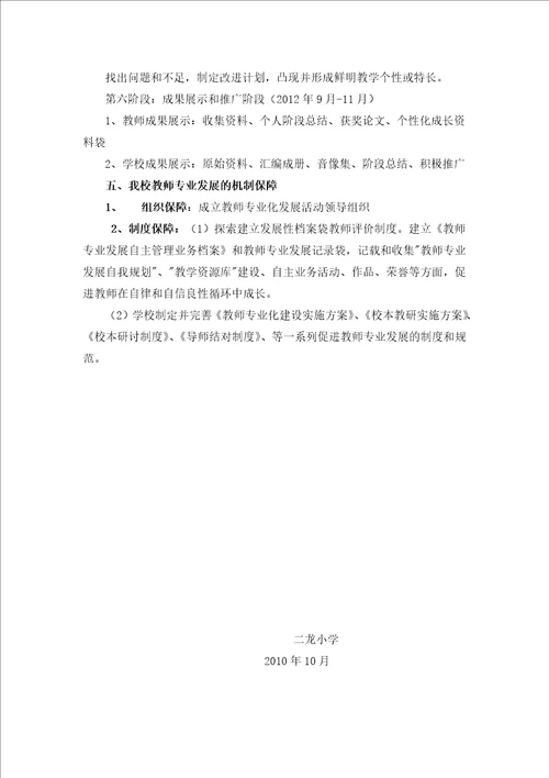 二龙小学教师专业发展实施方案