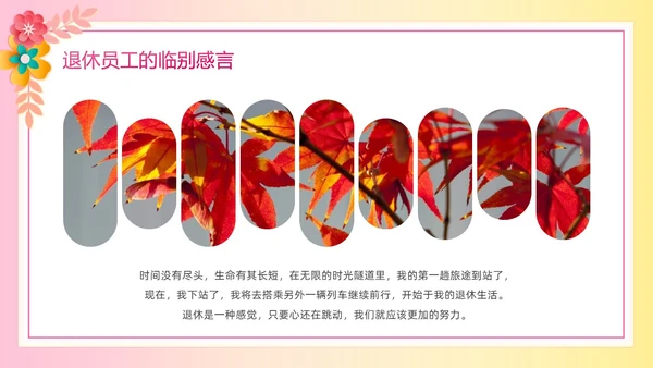 暖色系卡通剪纸风花卉相册庆祝退休欢送会PPT模板