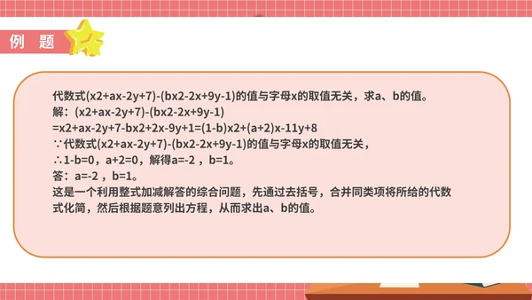 粉色卡通风初一数学整式加减课件PPT模板