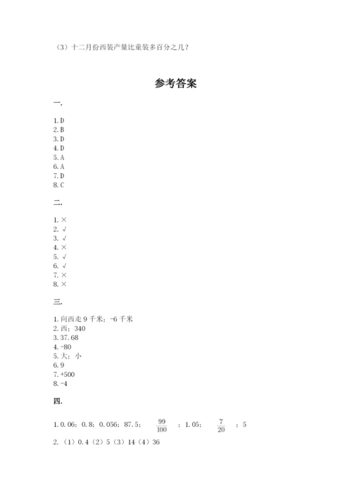 人教版数学六年级下册试题期末模拟检测卷（精选题）.docx
