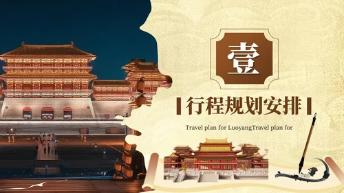 棕色创意风暑假旅游：洛阳旅游计划PPT模板