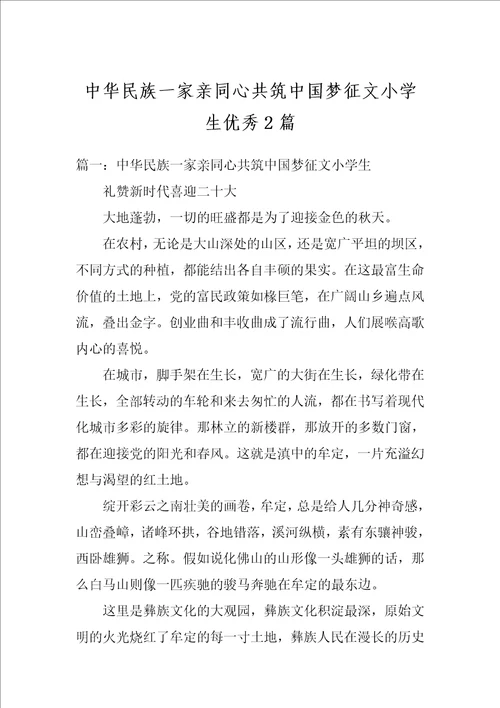 中华民族一家亲同心共筑中国梦征文小学生优秀2篇