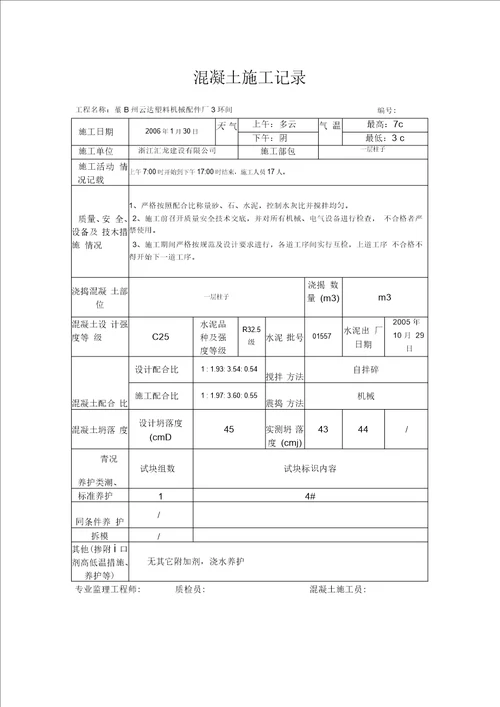 混凝土施工记录