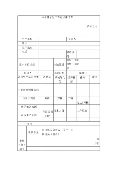 林木种子生产许可证申请表