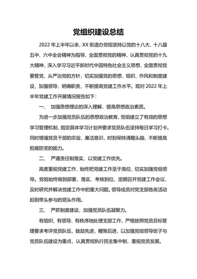 党建设总结word模板