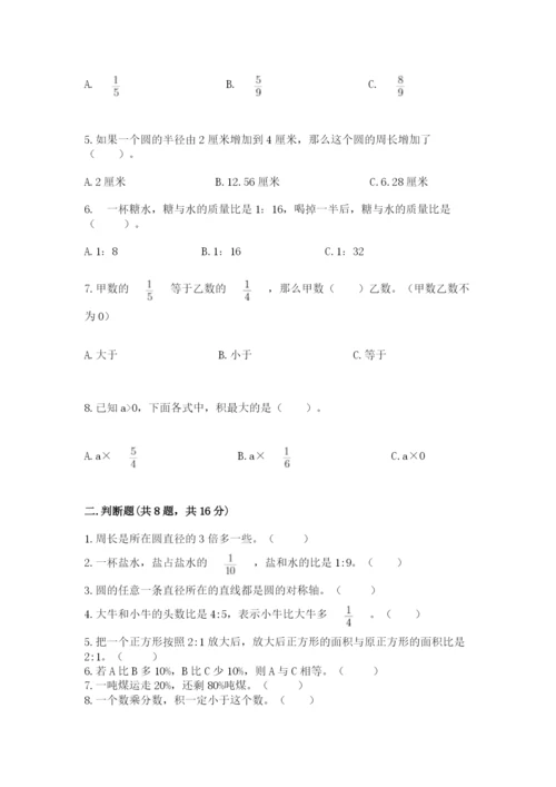 人教版六年级上册数学期末测试卷含答案（综合题）.docx