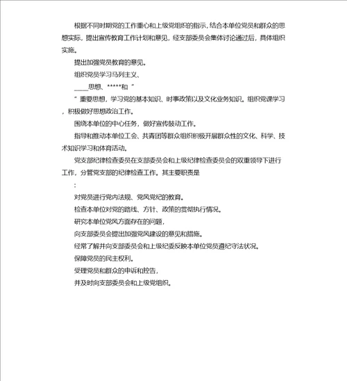 五个支委分工及职责党支部支委工作分工及职责