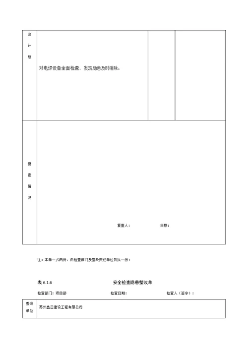 施工安全隐患排查记录表