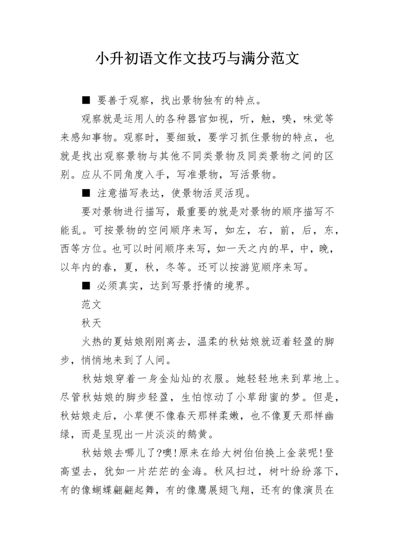 小升初语文作文技巧与满分范文.docx