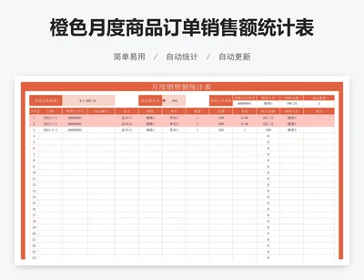 橙色月度商品订单销售额统计表
