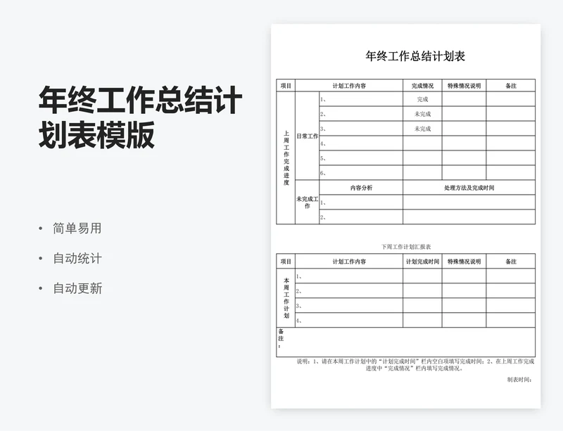 年终工作总结计划表模版
