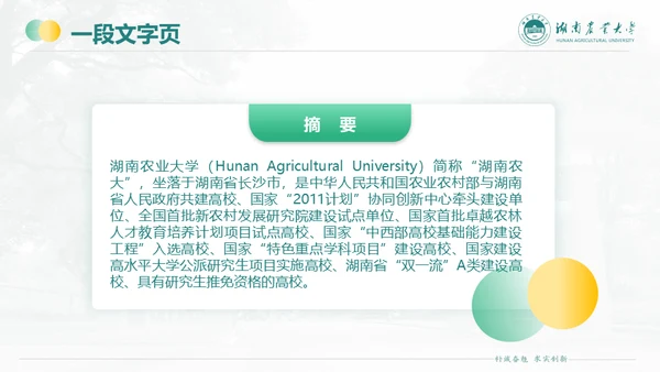 湖南农业大学毕业课题答辩通用PPT模板
