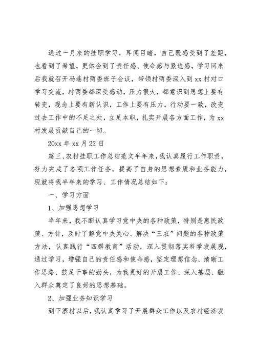 农村挂职工作总结范文