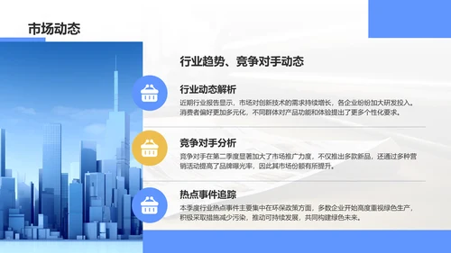 蓝色3D风季度营销运营分析PPT模板
