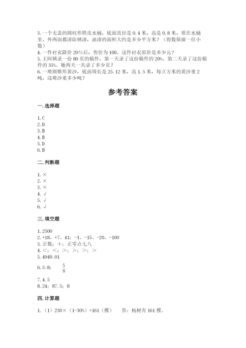 岳阳楼区六年级下册数学期末测试卷一套.docx