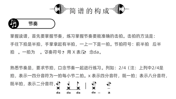 黑白简约小学音乐从零开始认识简谱说课课件PPT模板