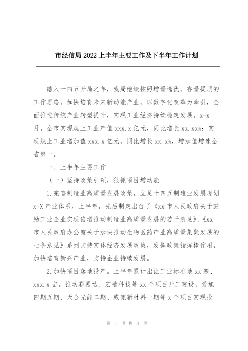 市经信局2022上半年主要工作及下半年工作计划.docx