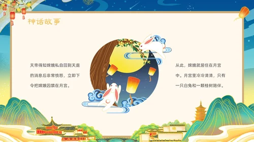 绿色国潮卡通插画神话故事嫦娥奔月动态PPT