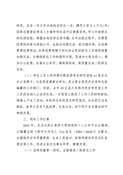 某年县史志办工作总结和某年工作打算