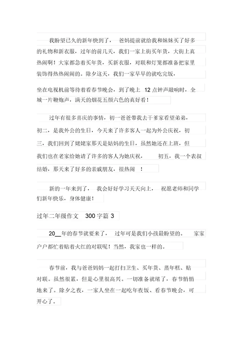 2021年过年二年级作文300字3篇