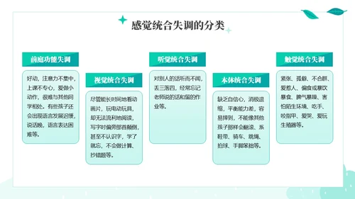 绿色绿叶小清新教育家庭中的感觉统合训练PPT课件教师培训