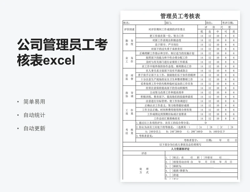 公司管理员工考核表excel表格