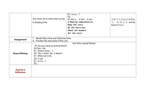 牛津译林版5A Unit3 Our animal friends单元整体表格式教学设计（四课时）