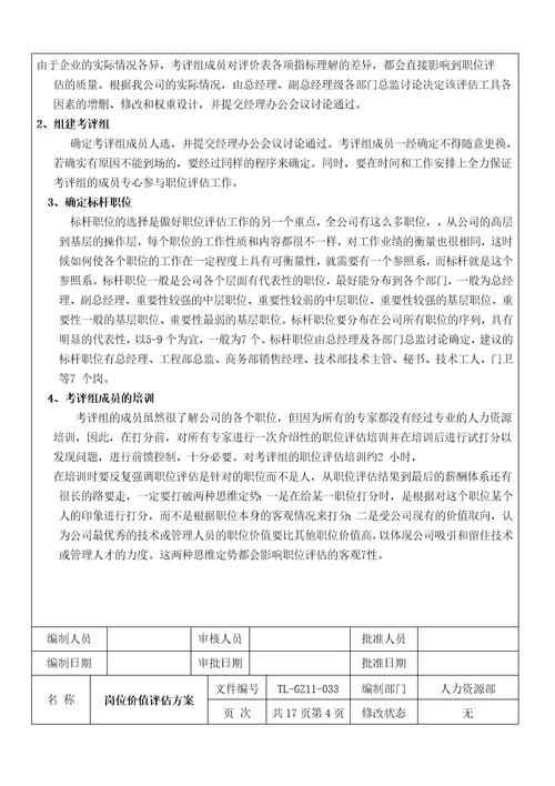 公司岗位价值评估方案Document29页