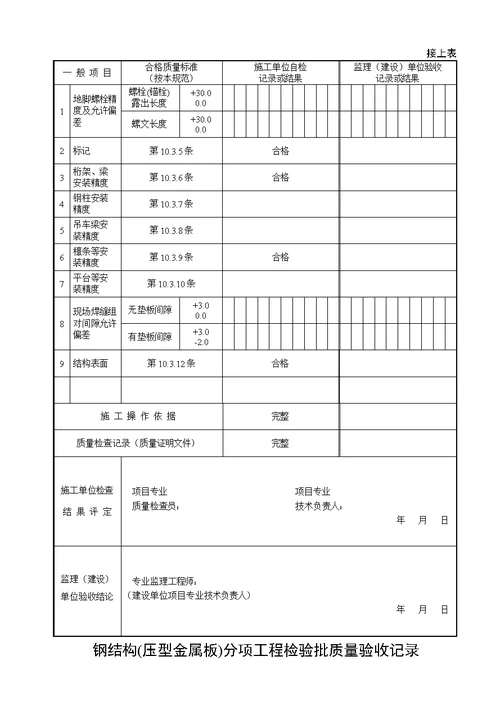 钢结构验收记录表