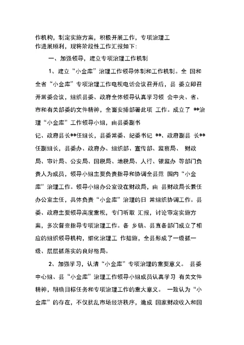 县“小金库”专项治理工作情况汇报