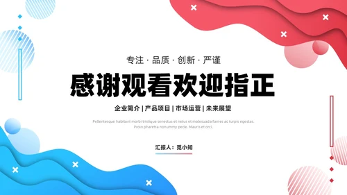 公司介绍简约风叠压流体形状红色蓝色企业宣传模板PPT