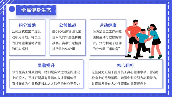 蓝色扁平插画风格全民健身宣传PPT模板