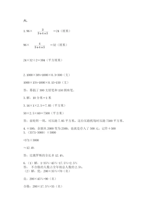 小学六年级数学摸底考试题附参考答案【黄金题型】.docx