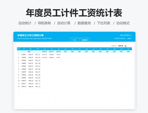 年度员工计件工资统计表