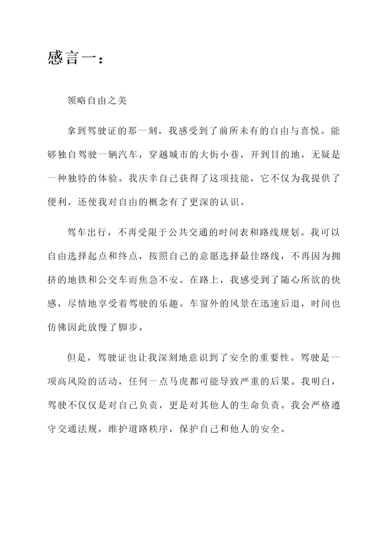 拿了驾驶证后的感言